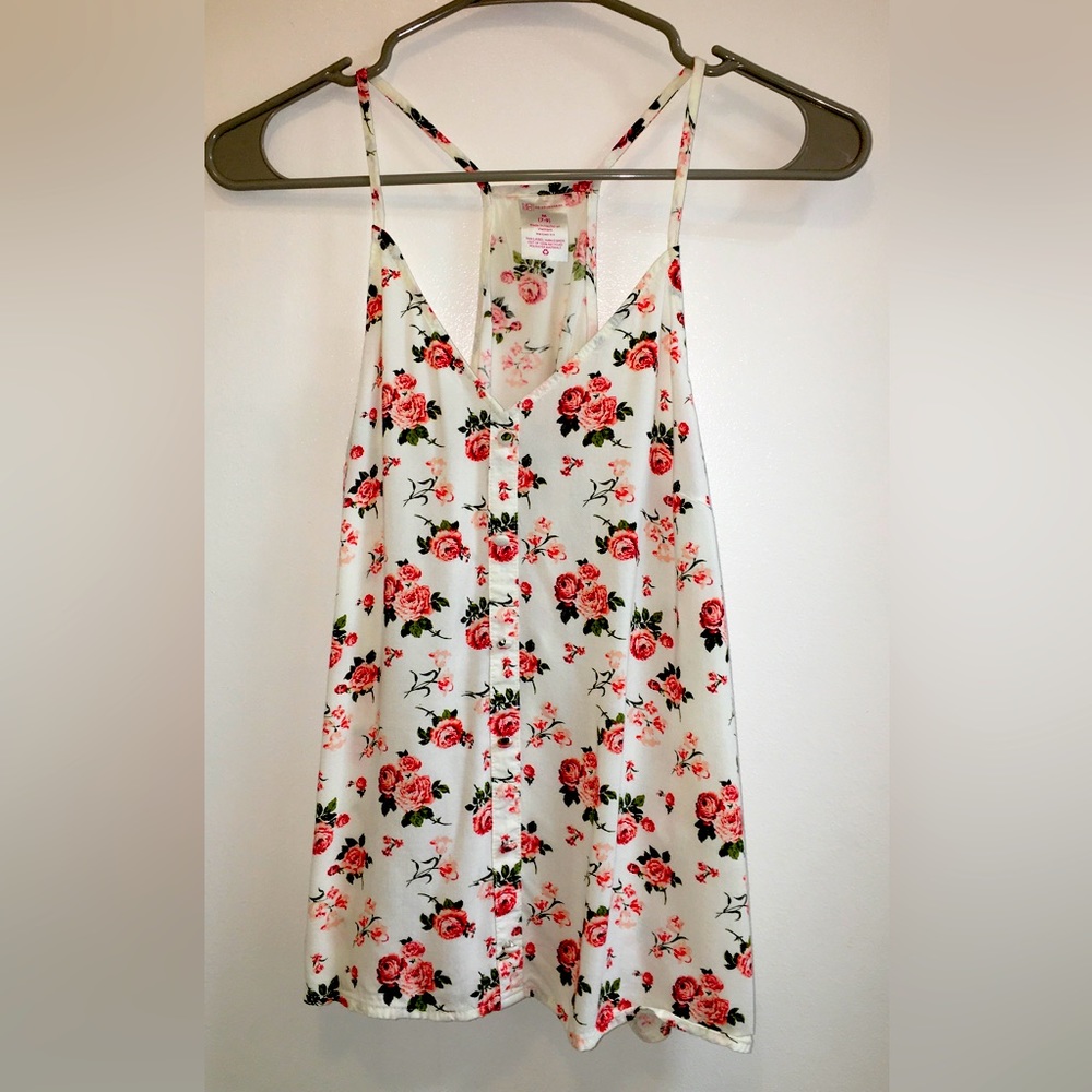 No Boundaries Pink Floral Racerback Tank Blouse (M 7-9)